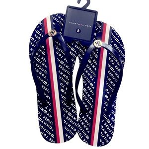 NWT TOMMY HILFIGER NAVY BLUE SANDALS FLIP FLOPS SIZE 8